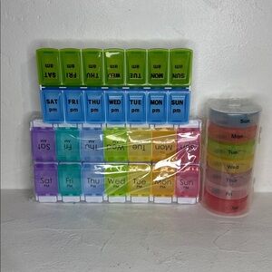 3 piece colorful 7 day Am & Pm pill organizer set